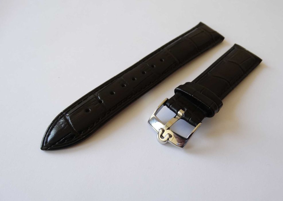 Pasek skórzany do zegakra Omega czarny 18mm 20mm klamra srebrna złota