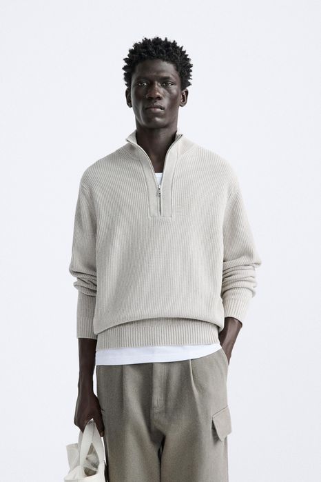 НОВИЙ З БІРКАМИ світло сірий светр ZARA чоловічий з блискавкою L