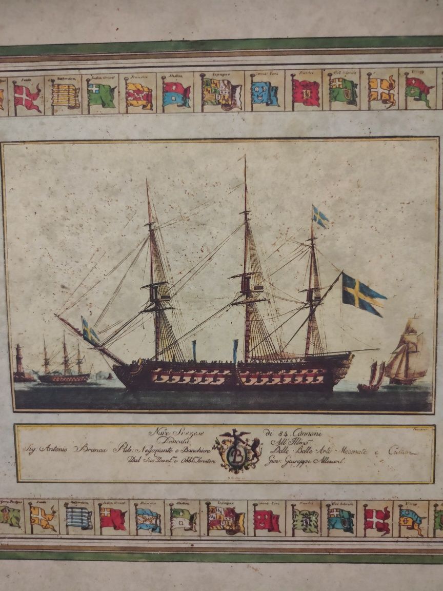 Moldura em madeira com navio sueco.
