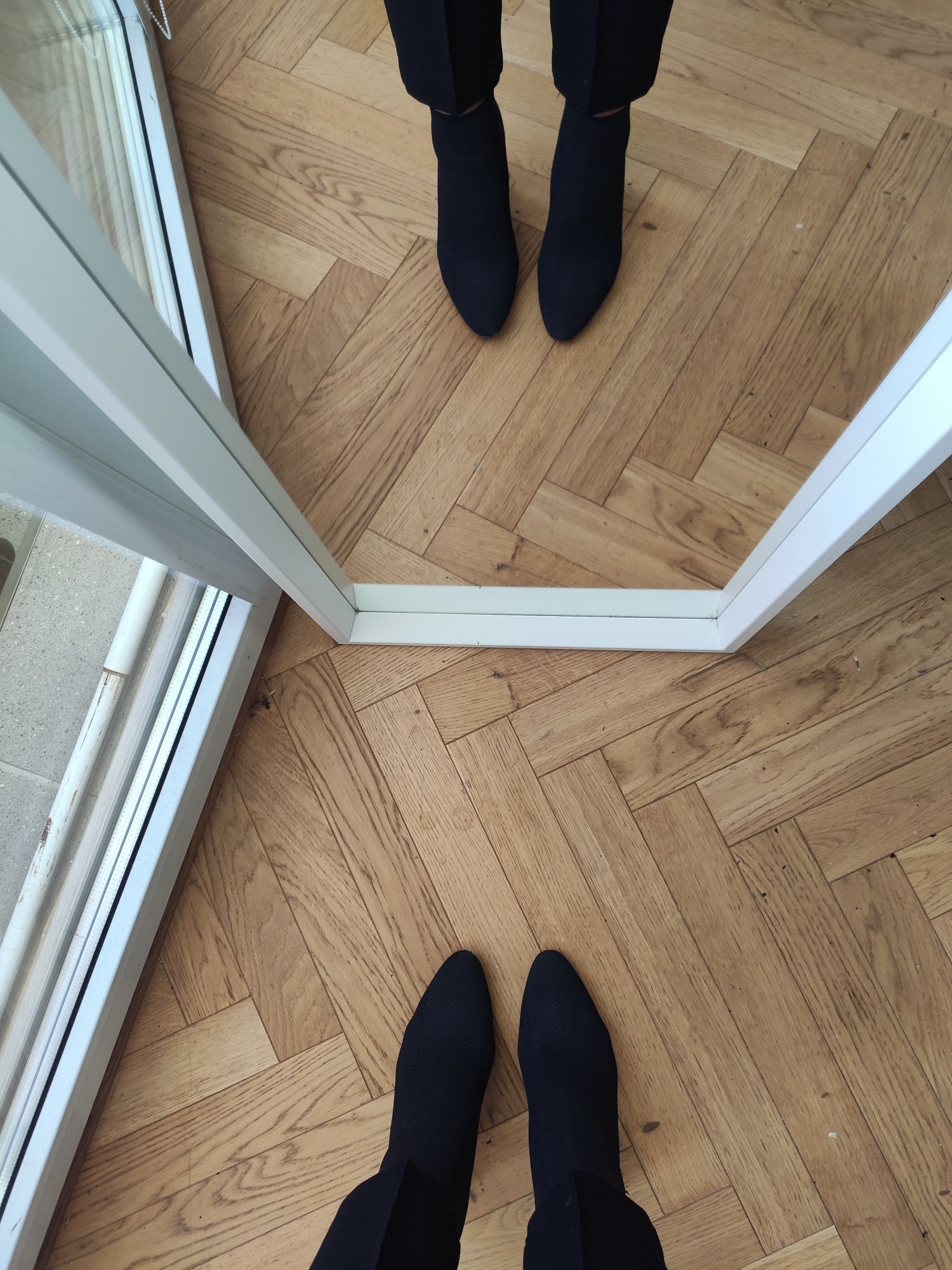 Czarne materiałowe skarpetkowe botki sock boots z metalicznym obcasem