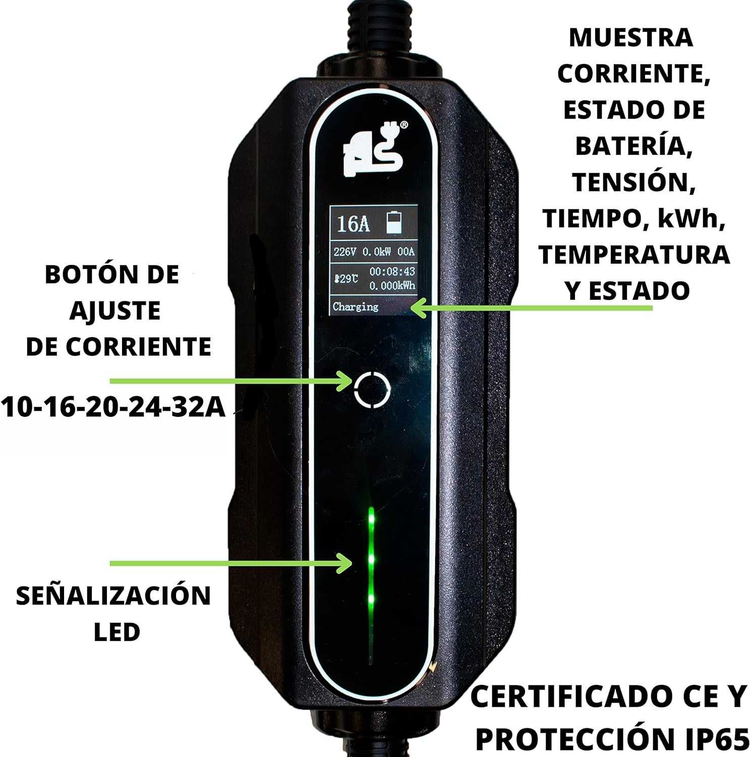 Carregador EV Portátil 10A-32A 7,4kw monofásico CCS tipo 2