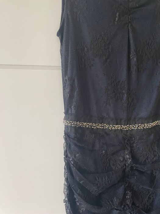 Elegancka super sukienka granat czerń koronka sylwester MANGO - r. S