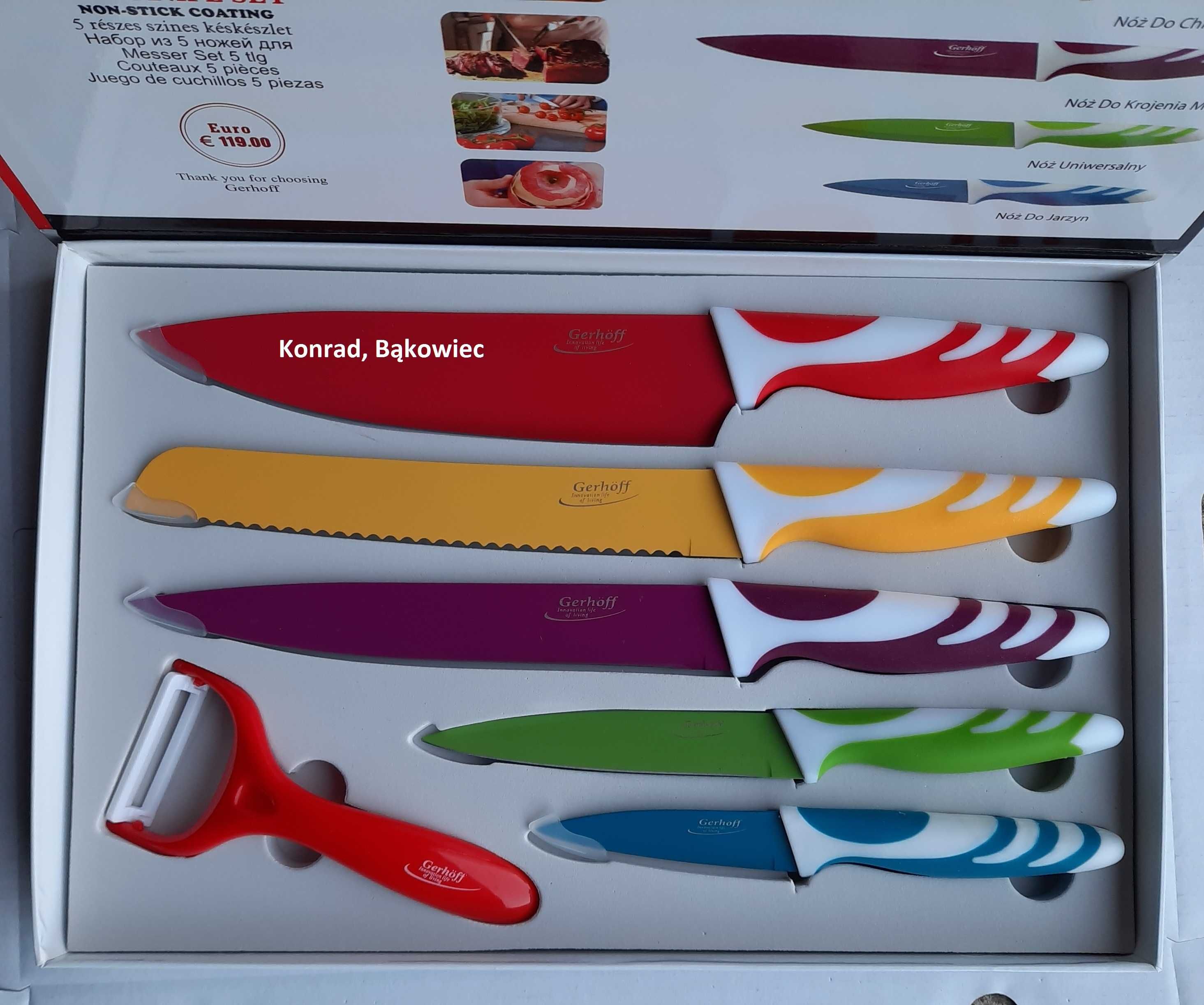 Zestaw noży kuchennych 6el. Kolorowe noże kuchenne, komplet na Prezent