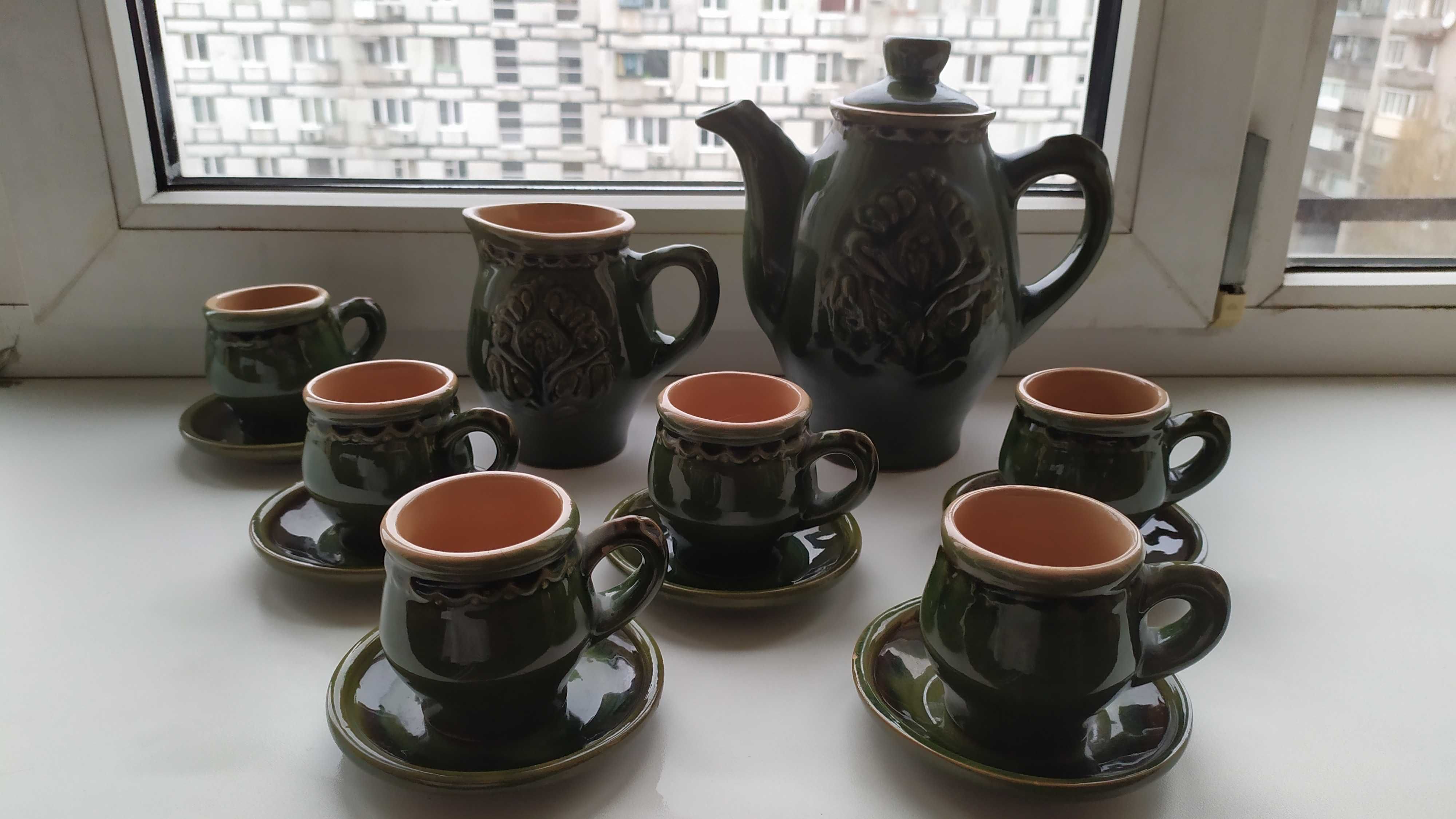 Вінтажний зелений кавовий чайний сервіз часів СРСР ретро порцеляновий
