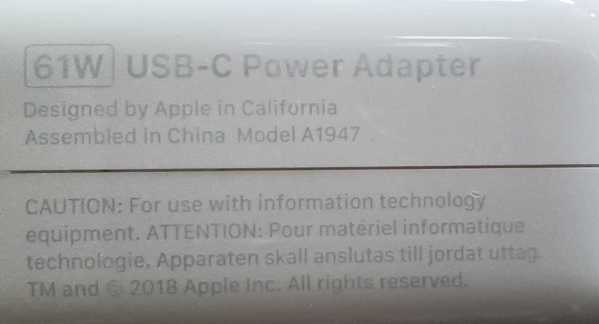 Apple ładowarka 61W A1947 + przewód 2m oryginał Iphone 15 16