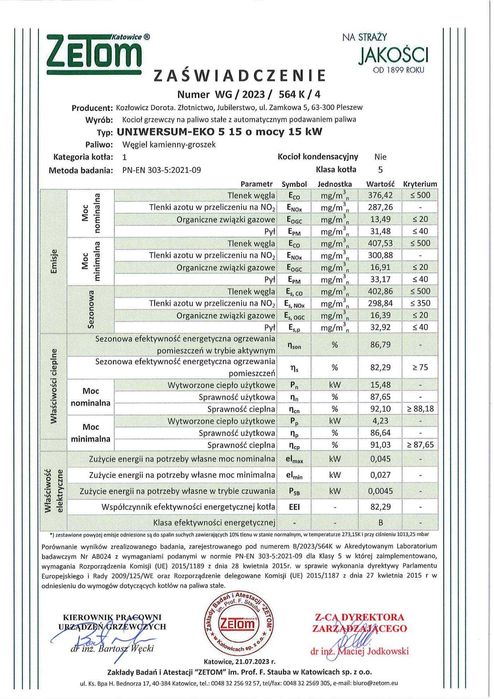 KOCIOŁ z KOMORĄ na Ekogroszek 15 kW. Piec z podajnikiem kotły Klasa 5