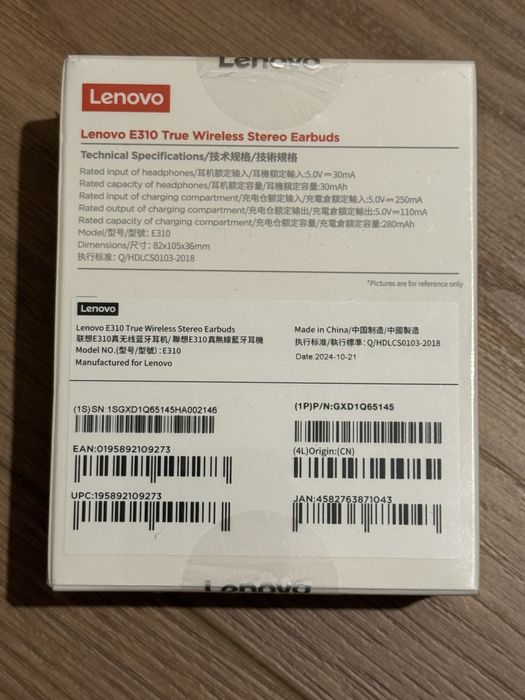 Bezprzewodowe słuchawki Lenovo E310 z mikrofonem Bluetooth - Białe