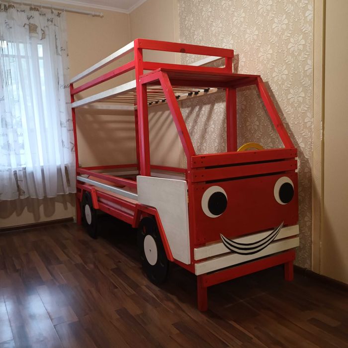 Кровать детская двухярусная пожарная машина Хендмейд