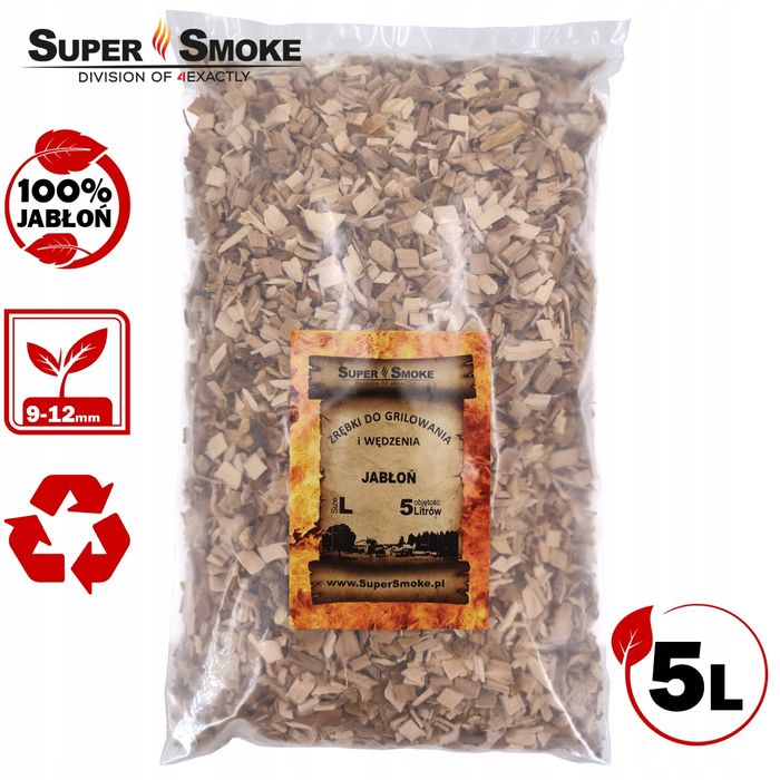 Zrębki Wędzarnicze Super Smoke JABŁOŃ KL-10 (9-12mm) Large 5 Litrów