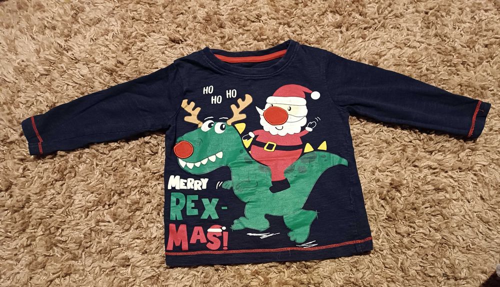 Świąteczna koszulka smok i Mikołaj na 12/18 miesięcy