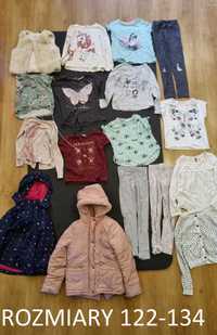 22 sztuki ubrań dla dziewczynki. Kurtki, sukienki, spodnie 107-134
