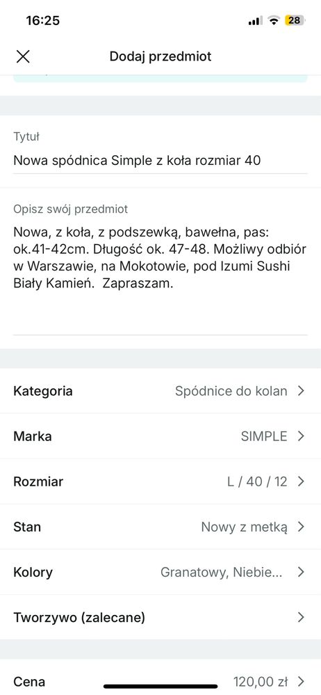 Nowa spidnica Simple z koła Warszaw