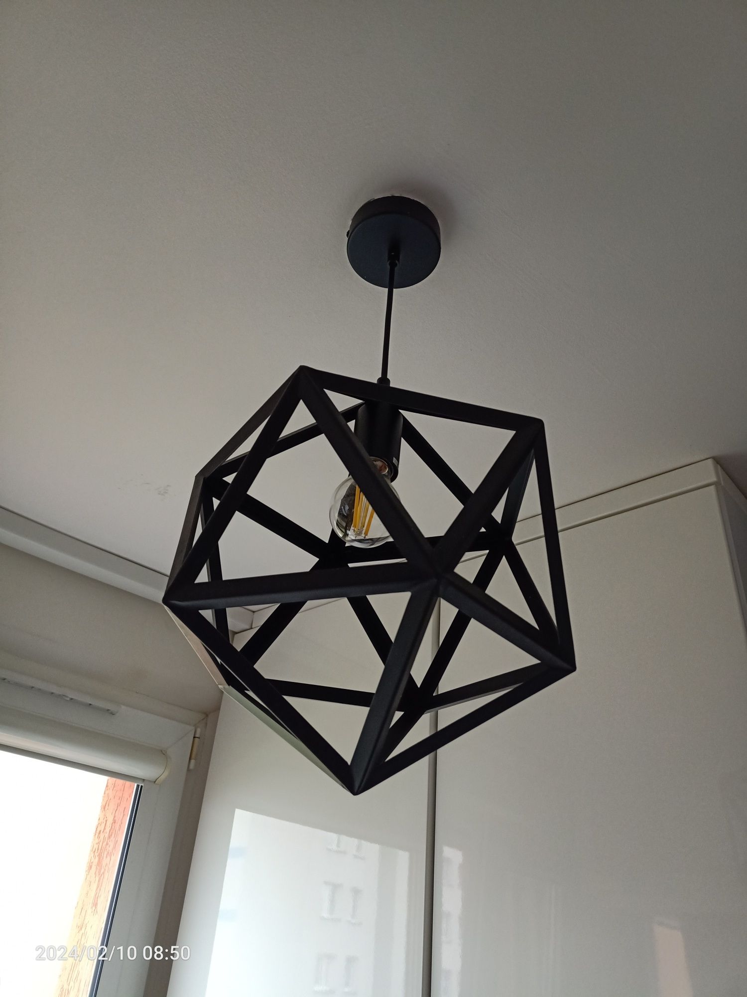 Lampa ażurowa stalowa pięciokąt + żarówka LED retro