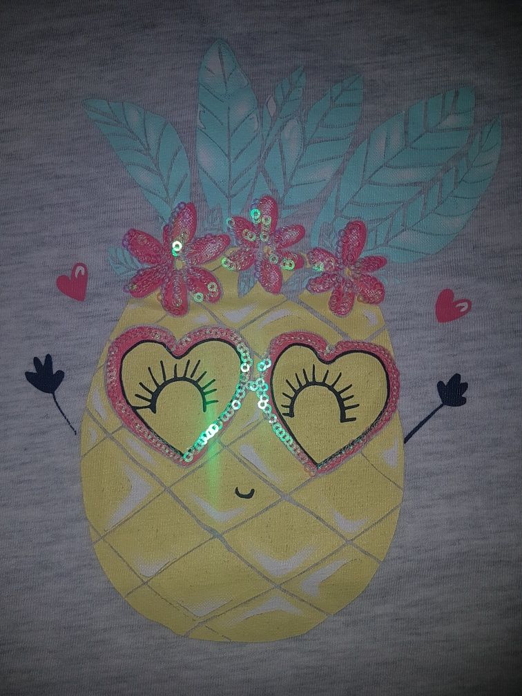 In extenso bluzka t-shirt ananas serce cekiny 104cm auchan