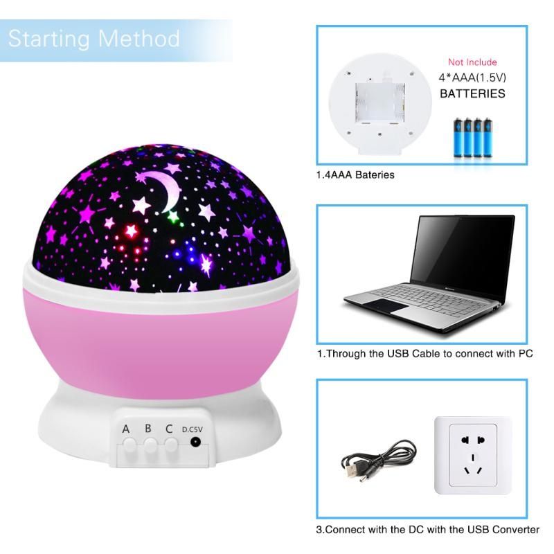Projektor gwiazd LED 2w1 lampka nocna USB obrotowa