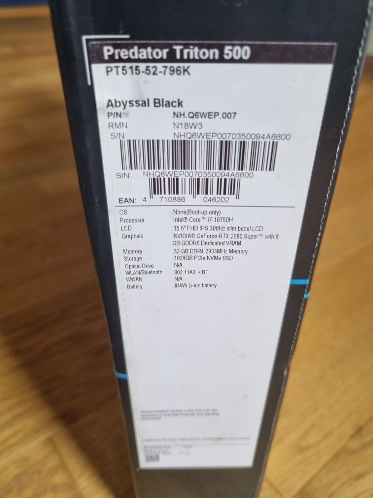 Acer Predator Triton 500 RTX 2080 SUPER  i7 32 GB 1 TB SSD WIN 11 PRO