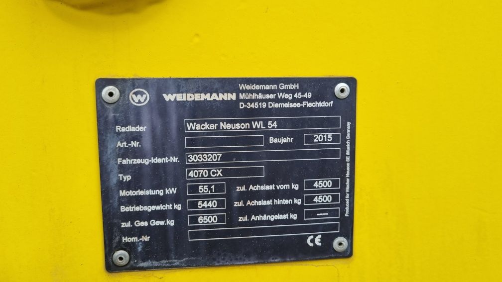 Wacker Neuson WL 54 mtg 3730 rok 2015 rekin+widły ładowarka pług szybk