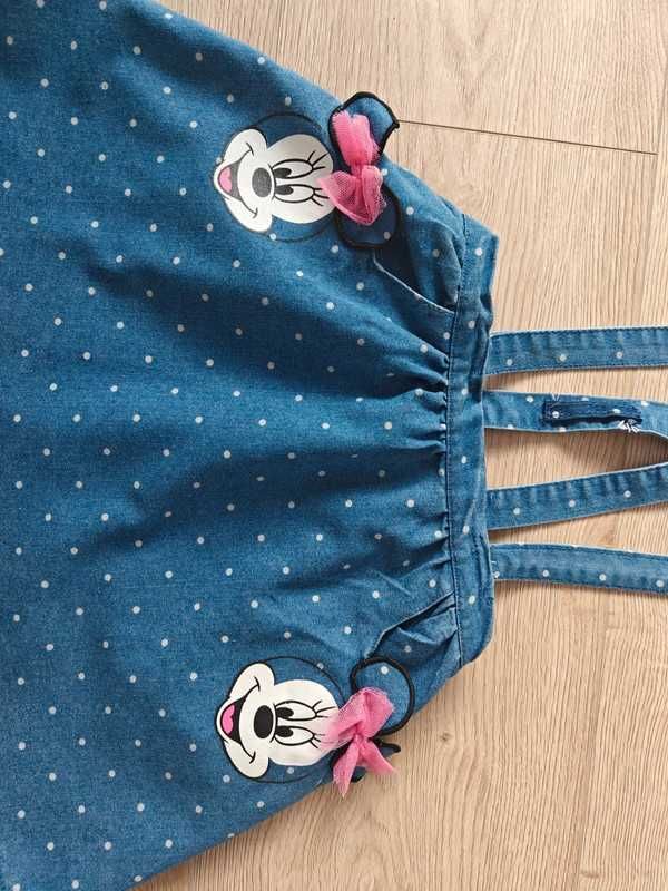 Jeansowa spódniczka na szelkach z myszką Minnie 122 Disney