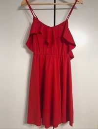 Nowa czerwona sukienka z falbaną S 36