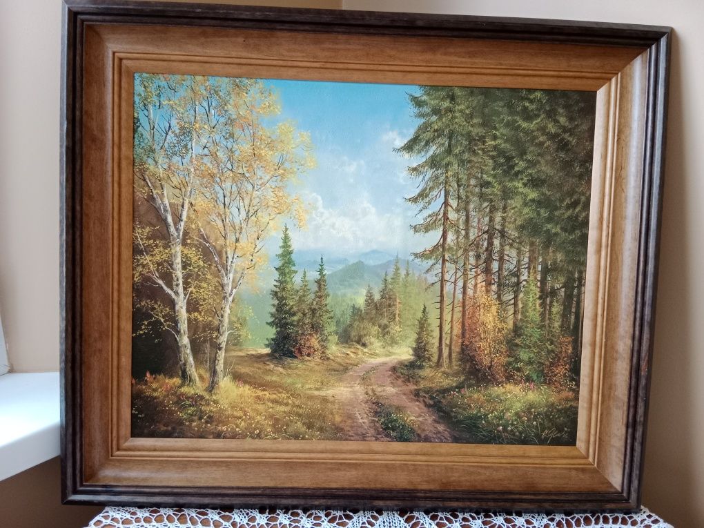 Obraz,reprodukcja,pejzaż,widok,drewniana rama,tanio,okazja