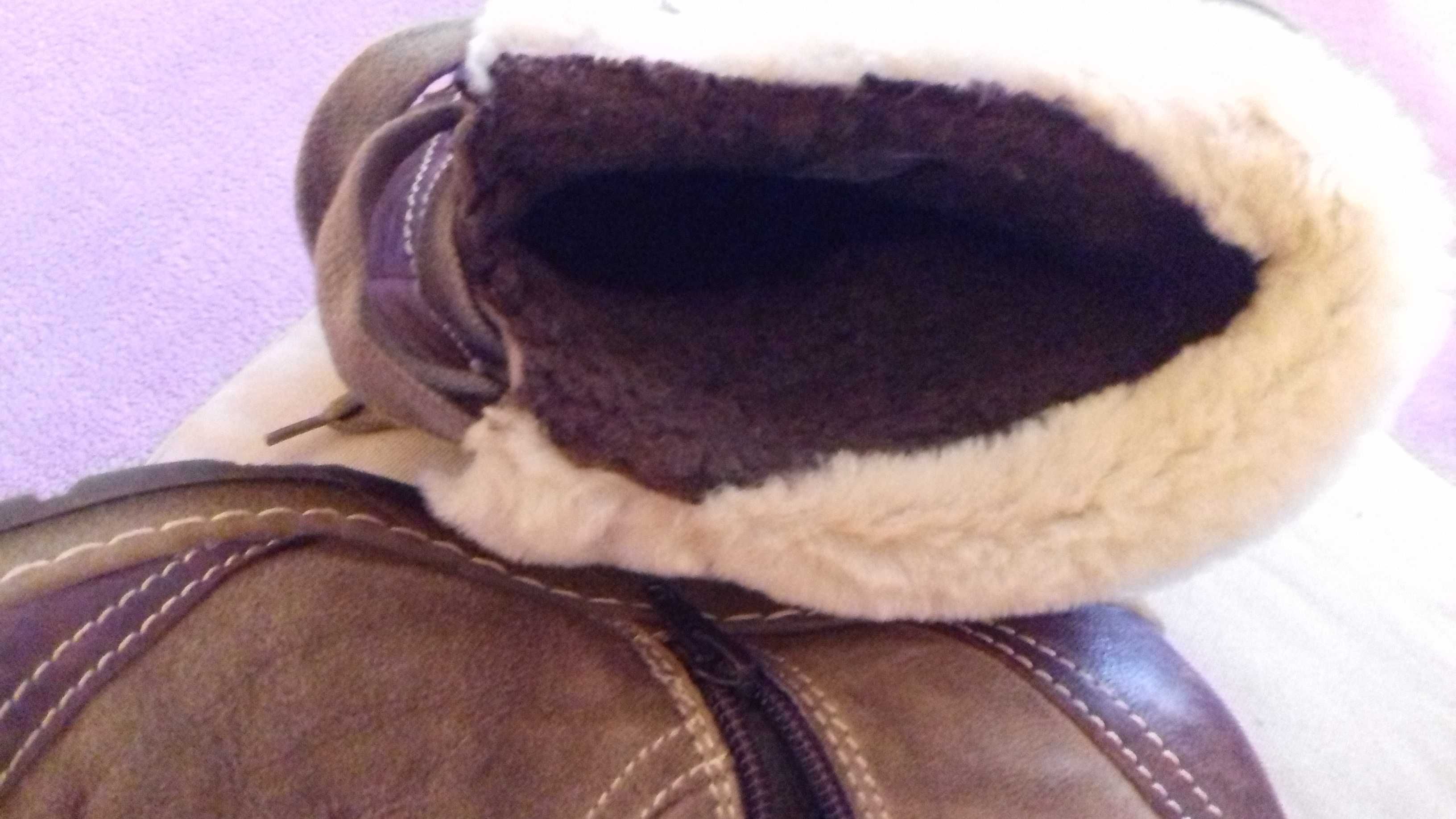 Buty - botki zimowe damskie ze skóry