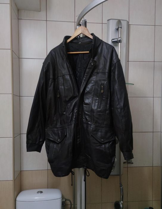 płaszcz płaszczyk L na suwak ocieplany męski man leather kurtka skórz