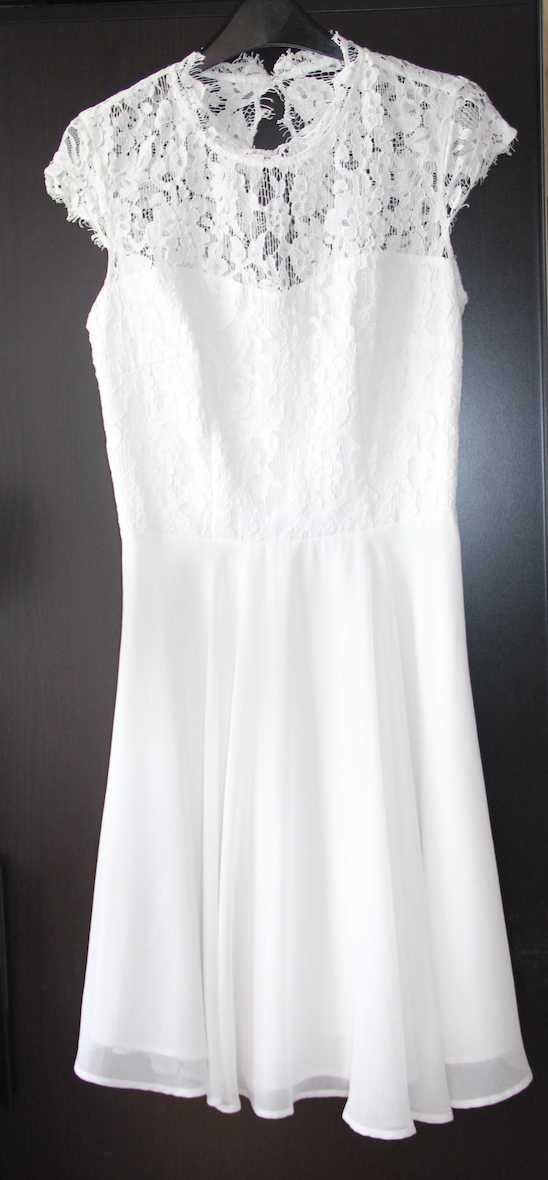 biała sukienka suknia ślubna krótka koronka koronkowa 36 s xs 34 biel