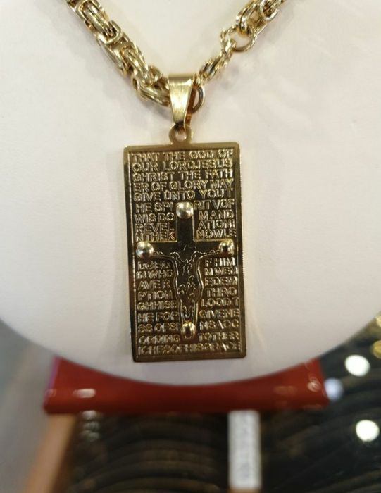 Komplet męski łańcuszek bransoletka I krzyż splot królewski stal 60 cm