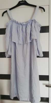 Sukienka Promod hiszpanka paseczki błękitna biała 38 M bawełna
