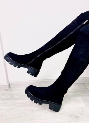 Зимові замшеві ботфорти високі чоботи 37 р 24 24,5 см