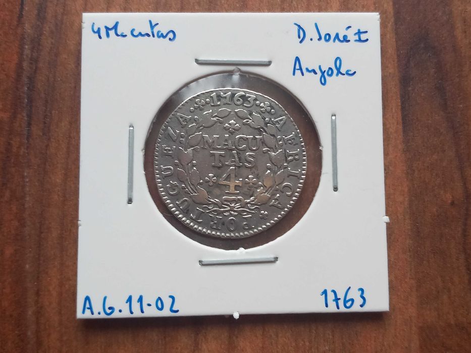 Moeda 4 Macutas 1763 D. José I Angola