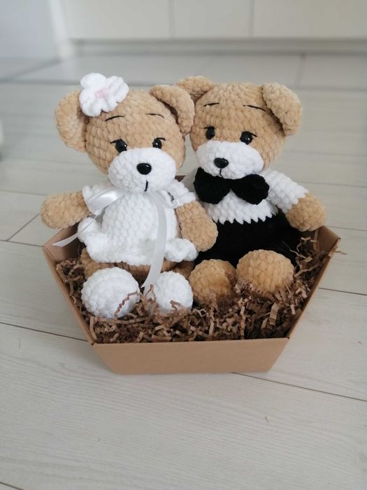 Prezent pomysł na ślub Duże maskotki na szydełku Para Młoda rękodzieło