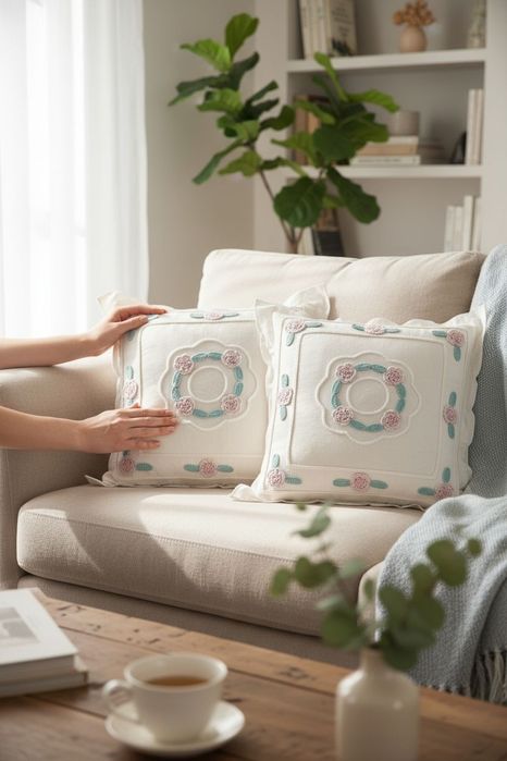 Kremowe poszewki na poduszki jasiek 40/40 cm