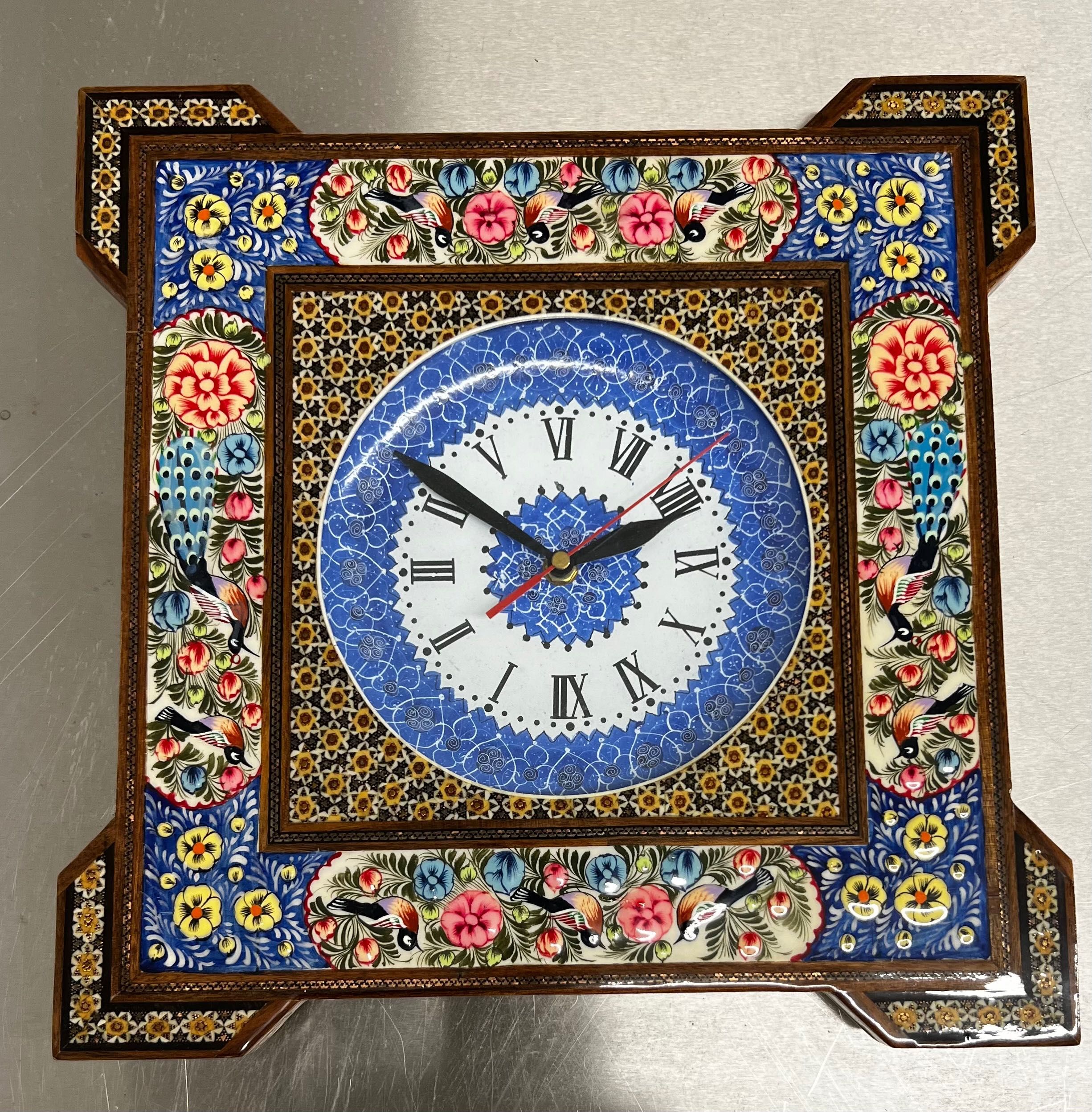 Drewniany Zegar Ścienny Perski Rzemiosło ręcznie robiony handmade