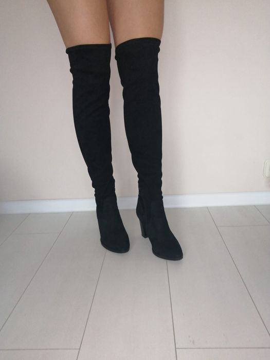 kozaki skórzane/zamszowe czarne