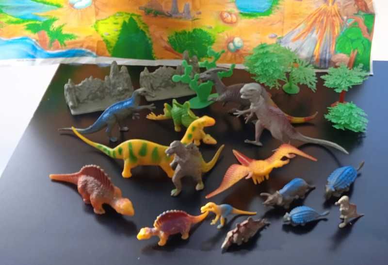 dinozaury figurki dinozaurów Dino drzewa skały plakat zestaw