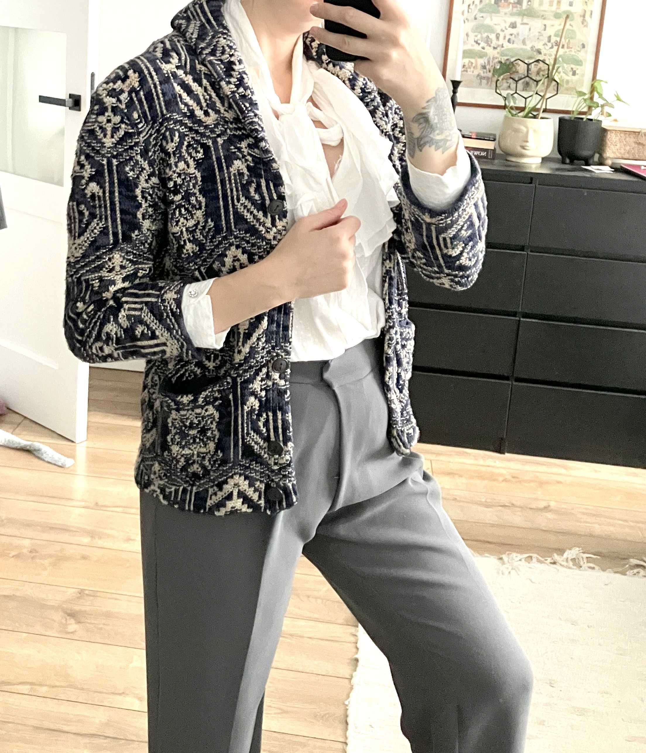 Ralph Lauren żakardowy wzorzysty sweter narzutka blezer bawełna