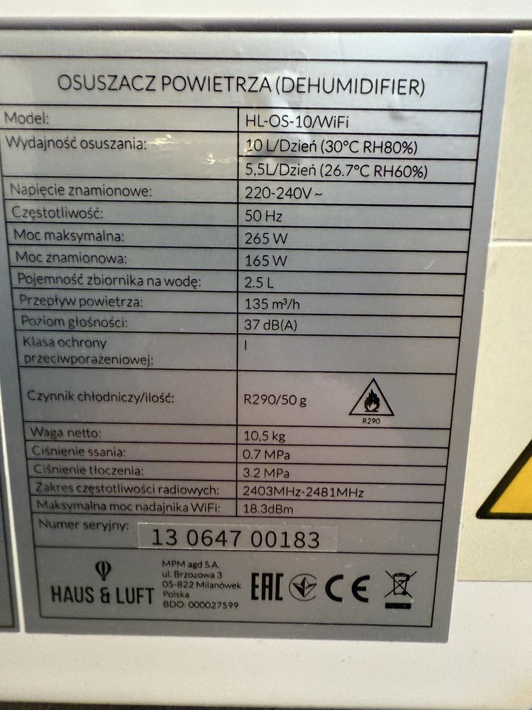 Osuszacz powietrza pochłaniacz wilgoci HAUS & LUFT HL-OS-10/WIFI