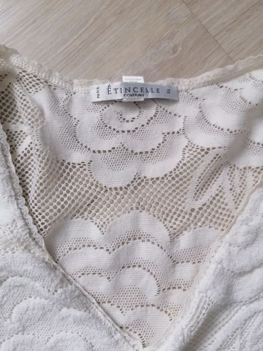 Bluzka koronkowa kremowa z dekoltem sexy przezroczysta