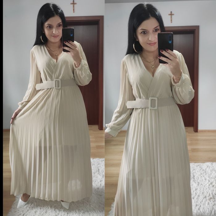 Sukienka długa maxi plisowany dół wesele komunia chrzciny