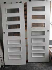 Drzwi przesuwne dwuskrzydłowe białe PORTA 2x75 cm na otwór 120-150 cm