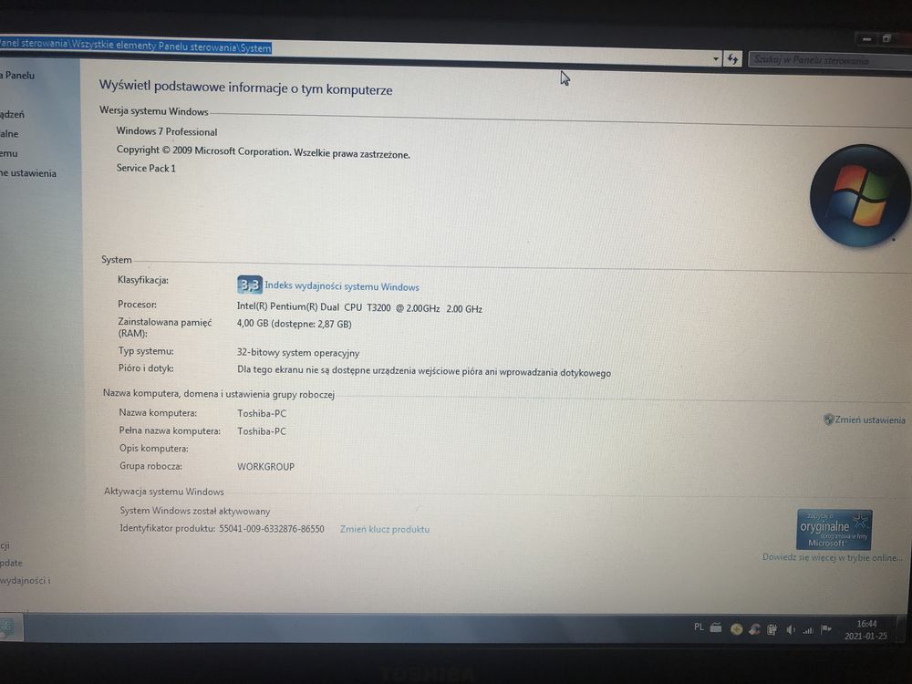 Laptop Toshiba intel Pentium coreDuo