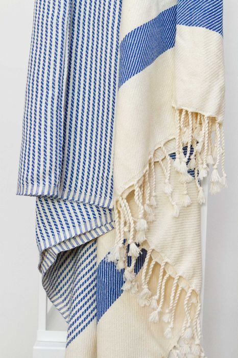 Wielofunkcyjny Bawełniany ręcznik Pestemal 100x180 niebiesko kremowy