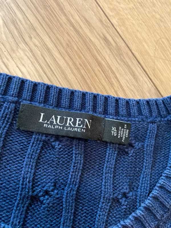 Vintage sweter warkocz Ralph Lauren XL old money unisex granatowy styl