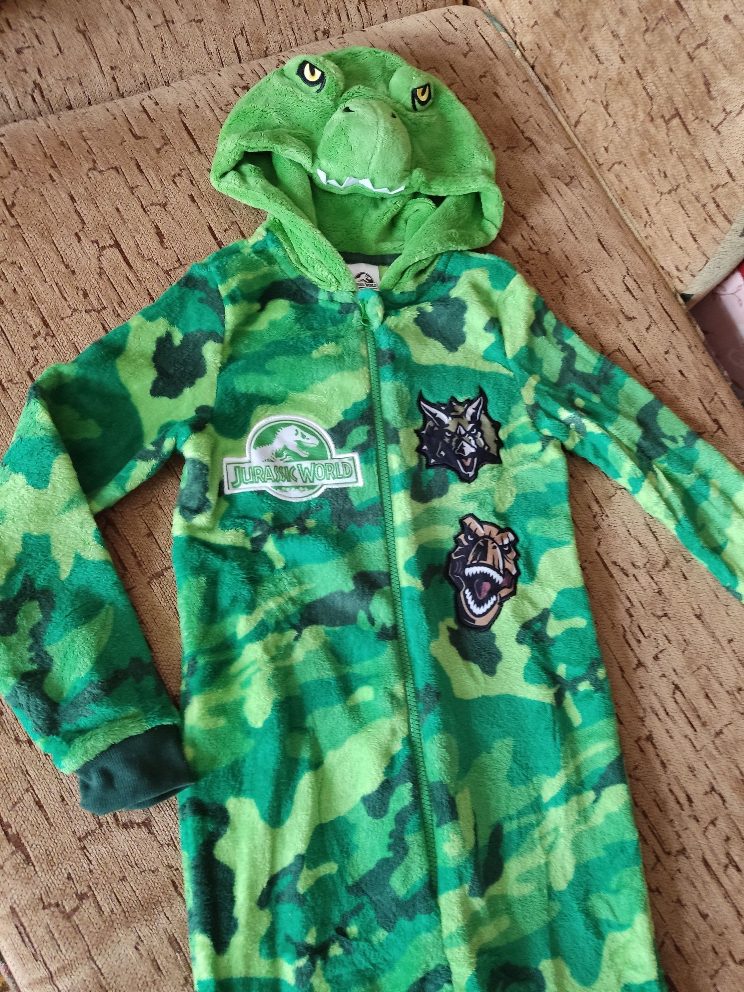 Стильная махровая пижама, кигуруми для мальчика Динозавр 7-8