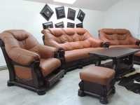 Шкіряний класичний комплект меблів, шкіряні меблі,диван на дубі.
