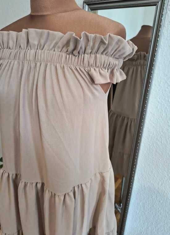 Nowa beżowa sukienka hiszpanka babydoll rozszerzana luźna boho 38 M