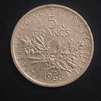FRANCJA, 5 franków, rok 1966, Ag 0,835