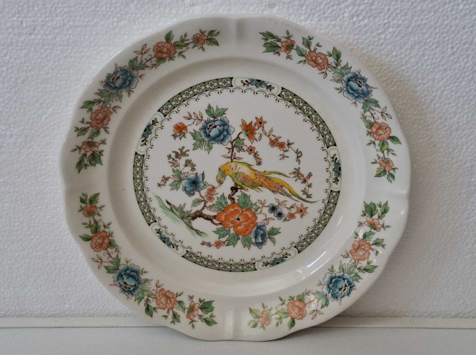 Prato decorativo vintage motivos floral e ornítico - Loiças de Sacavém