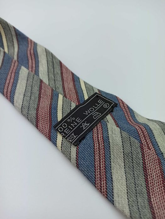 Szary kolorowy wełniany krawat w paski maj09